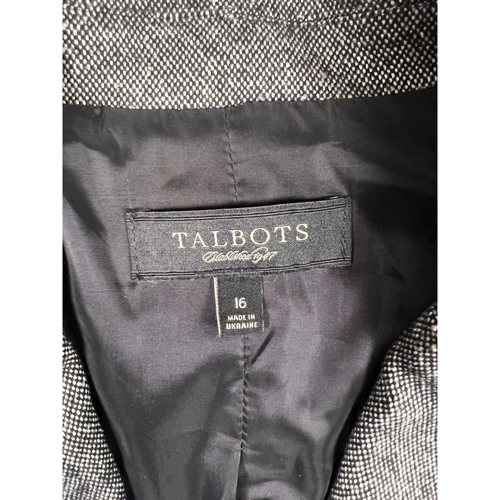 Talbots Blazer Women 16 Gray Wool Silk Blend Tweed Two Button Academia Jacket - Picture 12 of 16